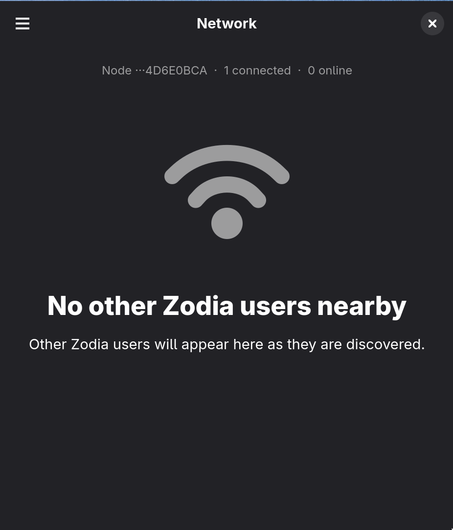 Network view showing discovered peers