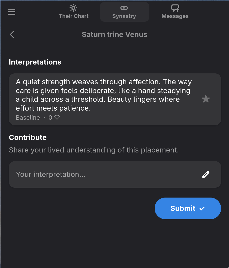 Synastry view between two connected users